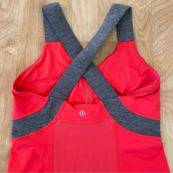 Lululemon Push Ur Limits Tank Top Red Coral Gray Size 6 Criss Cross Back Passion - Picture 5 of 16